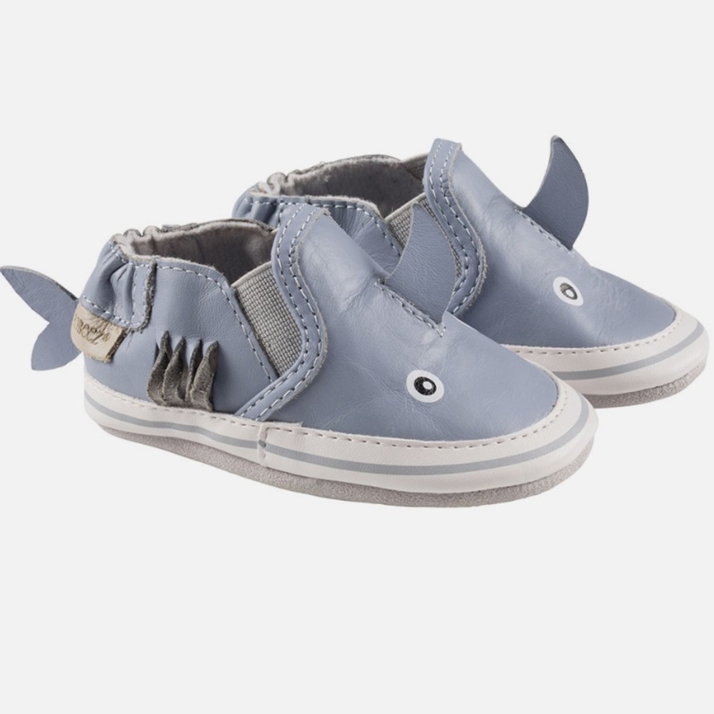 Robeez Blue Sebastian Shark Soft Soles Baby Booties Size 0-6M